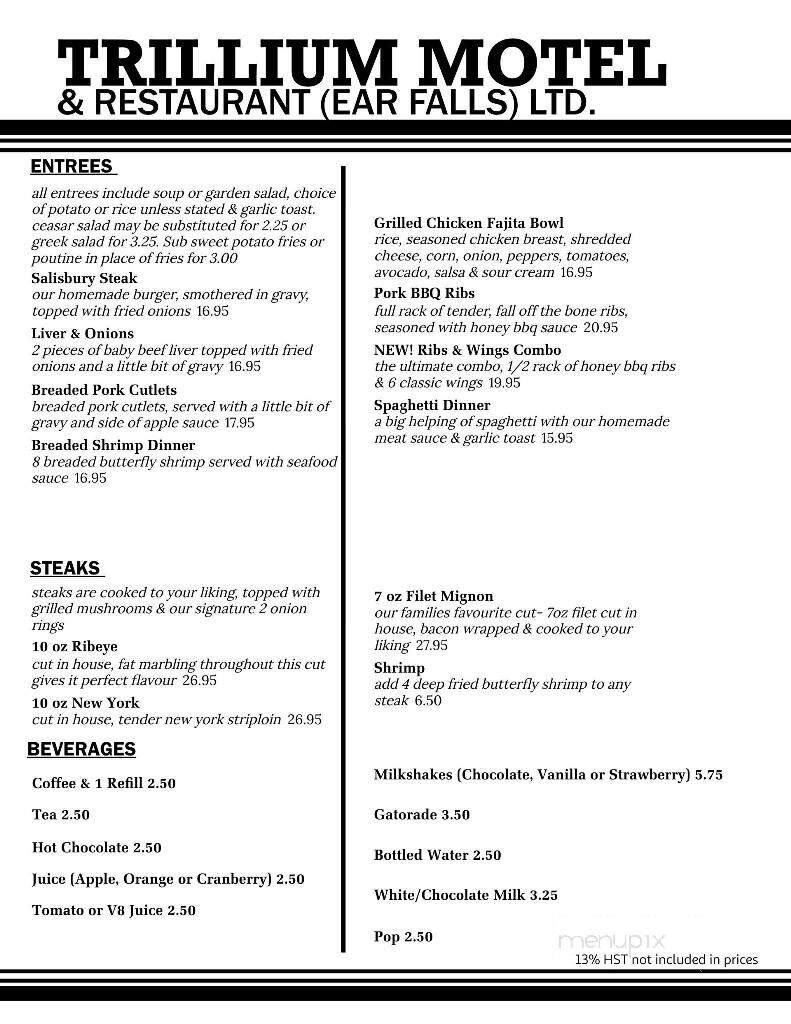 Trillium Motel (Ear Falls) - Ear Falls, ON menu_pic