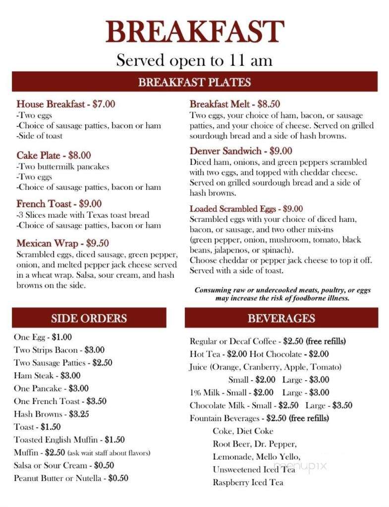 Montana Cafe - Cook, MN menu_pic