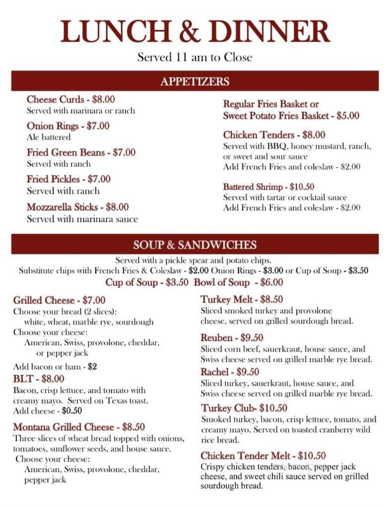 Montana Cafe - Cook, MN menu_pic