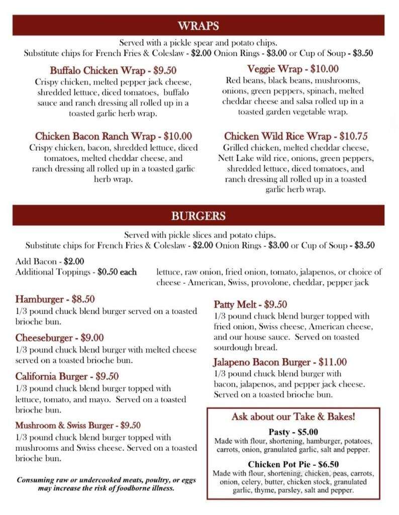 Montana Cafe - Cook, MN menu_pic