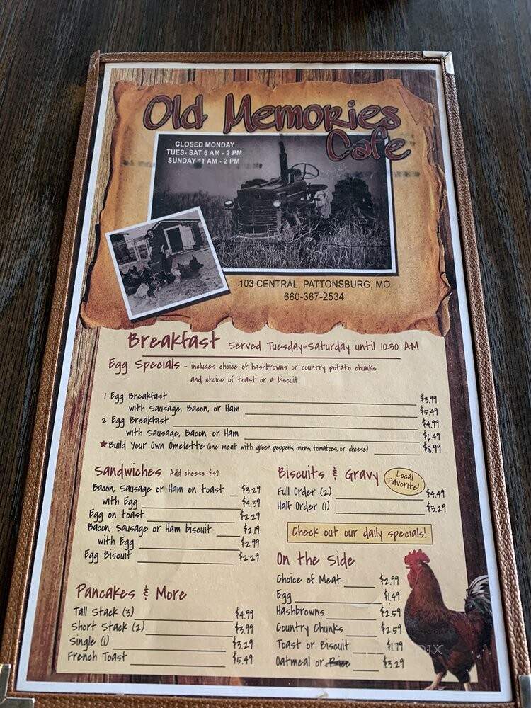 Old Memories Cafe - Pattonsburg, MO menu_pic