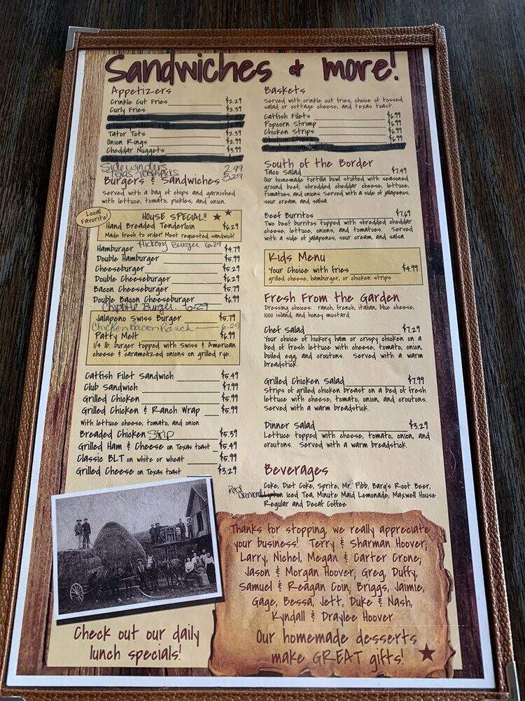 Old Memories Cafe - Pattonsburg, MO menu_pic
