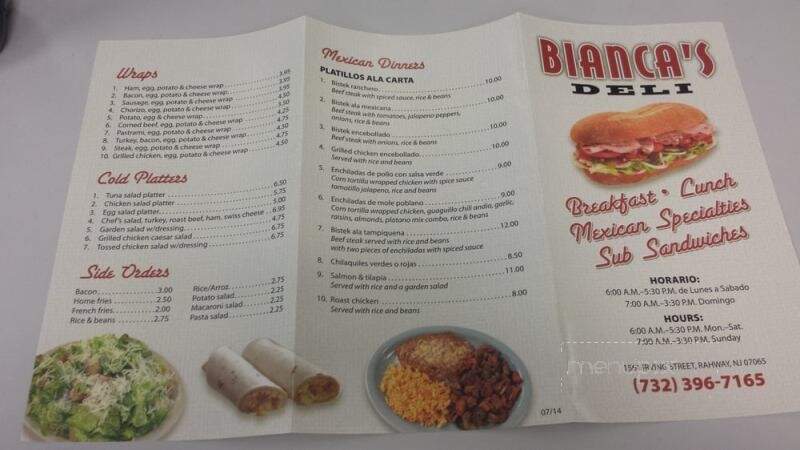 Bianca's Deli - Rahway, NJ menu_pic