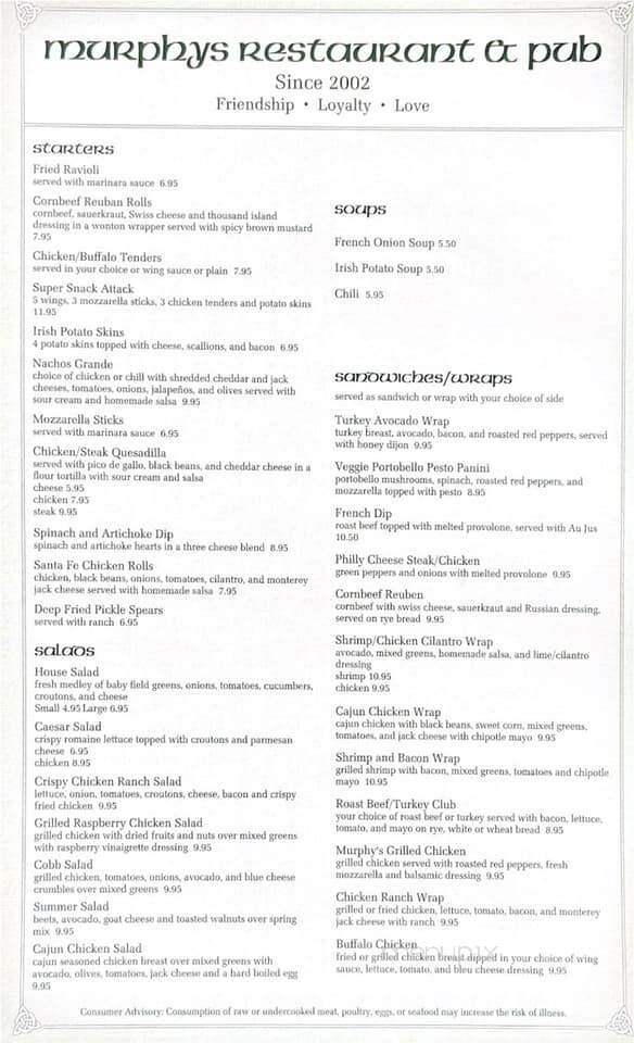 Murphy's Restaurant & Pub - New Paltz, NY menu_pic