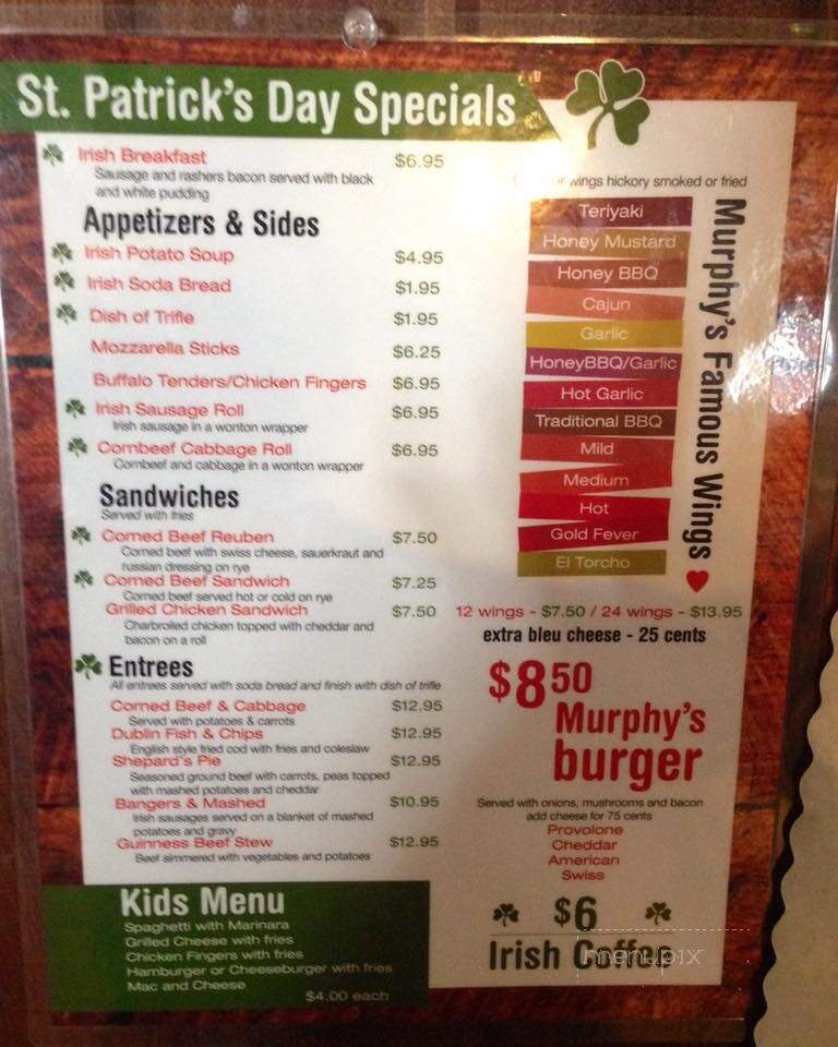 Murphy's Restaurant & Pub - New Paltz, NY menu_pic
