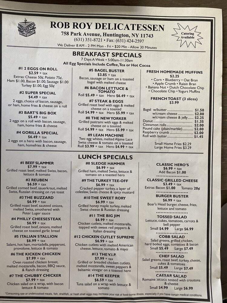 Rob Roy Delicatessen - Huntington, NY menu_pic