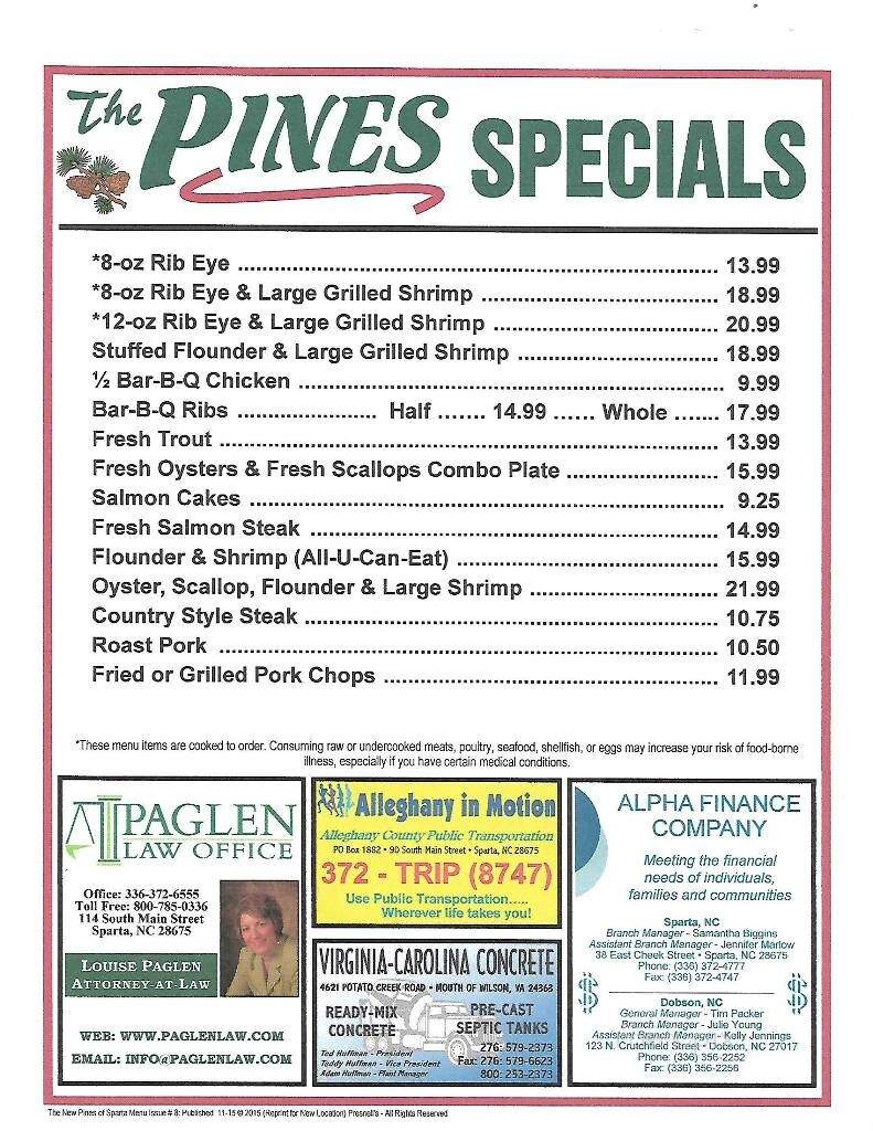 Pines Of Alleghany - Sparta, NC menu_pic