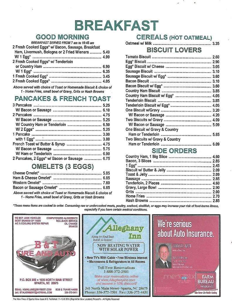 Pines Of Alleghany - Sparta, NC menu_pic