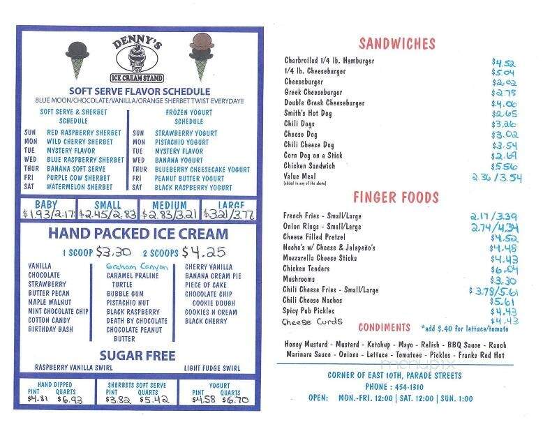 Denny's Ice Cream Stand - Erie, PA menu_pic