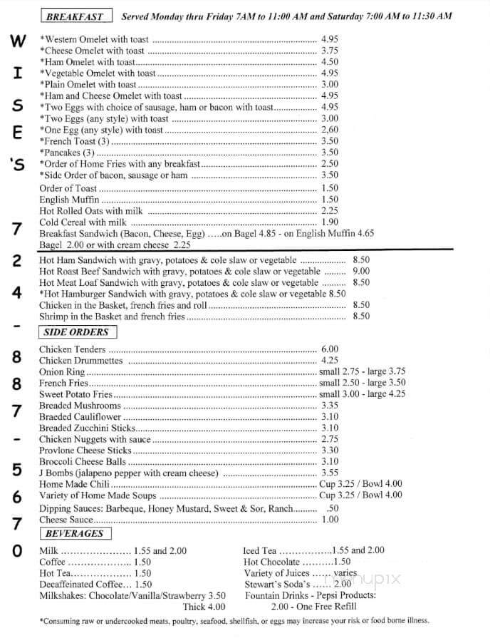Wise's Restaurant - Scottdale, PA menu_pic