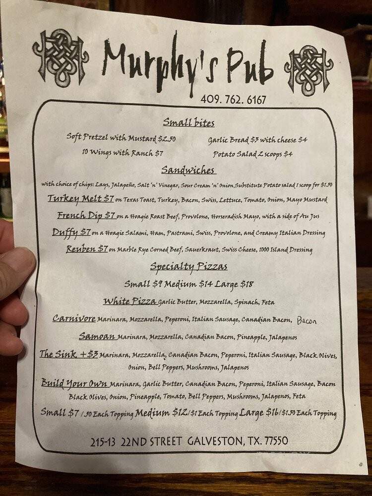Murphy's Irish Pub - Galveston, TX menu_pic