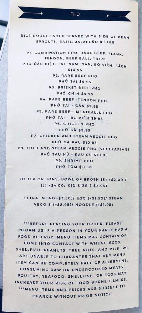 Bayhill Vietnamese Bistro - San Bruno, CA menu_pic