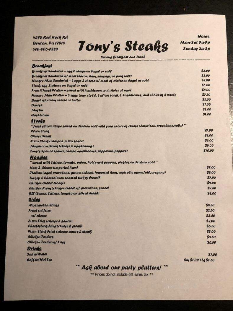 Tony's Steaks - Benton, PA