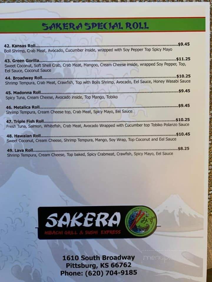 Sakera Hibachi Grill And Sushi Express - Pittsburg, KS menu_pic