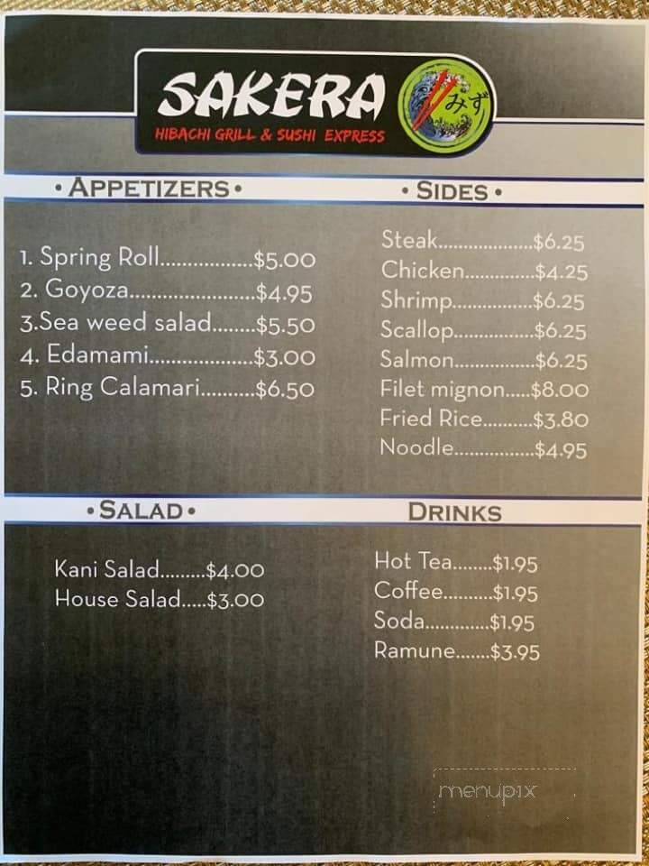 Sakera Hibachi Grill And Sushi Express - Pittsburg, KS menu_pic