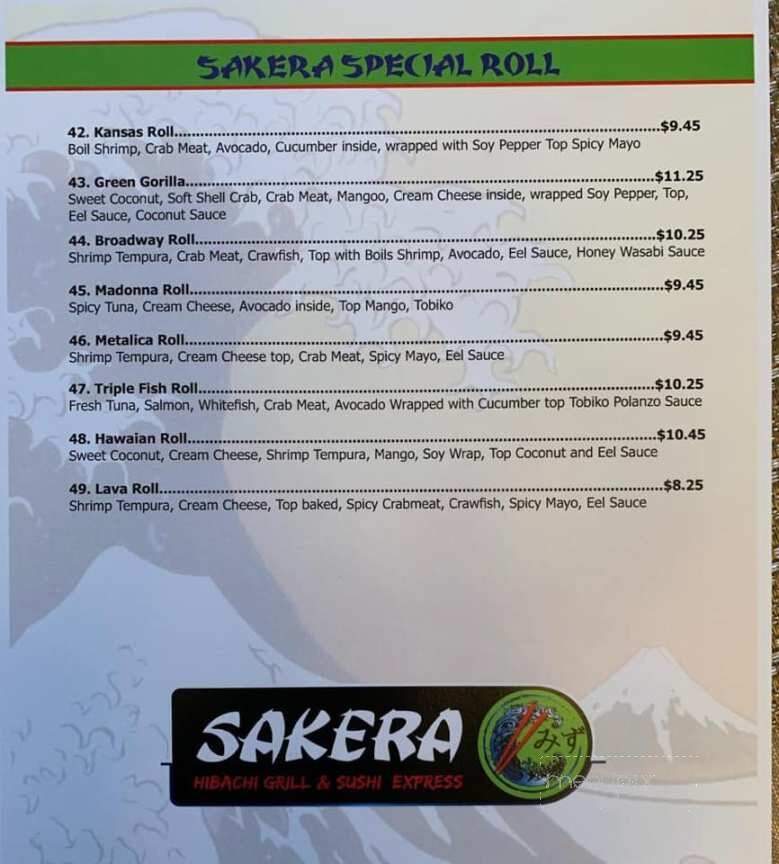 Sakera Hibachi Grill And Sushi Express - Pittsburg, KS menu_pic