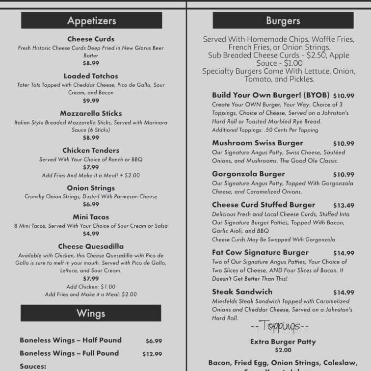 Fat Cow Pub & Eatery - Sheboygan Falls, WI menu_pic