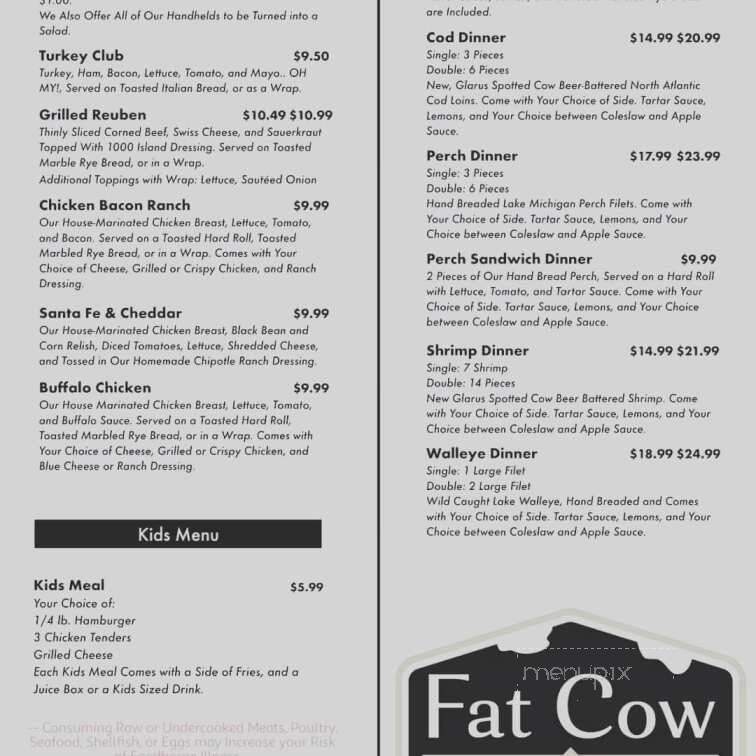 Fat Cow Pub & Eatery - Sheboygan Falls, WI menu_pic