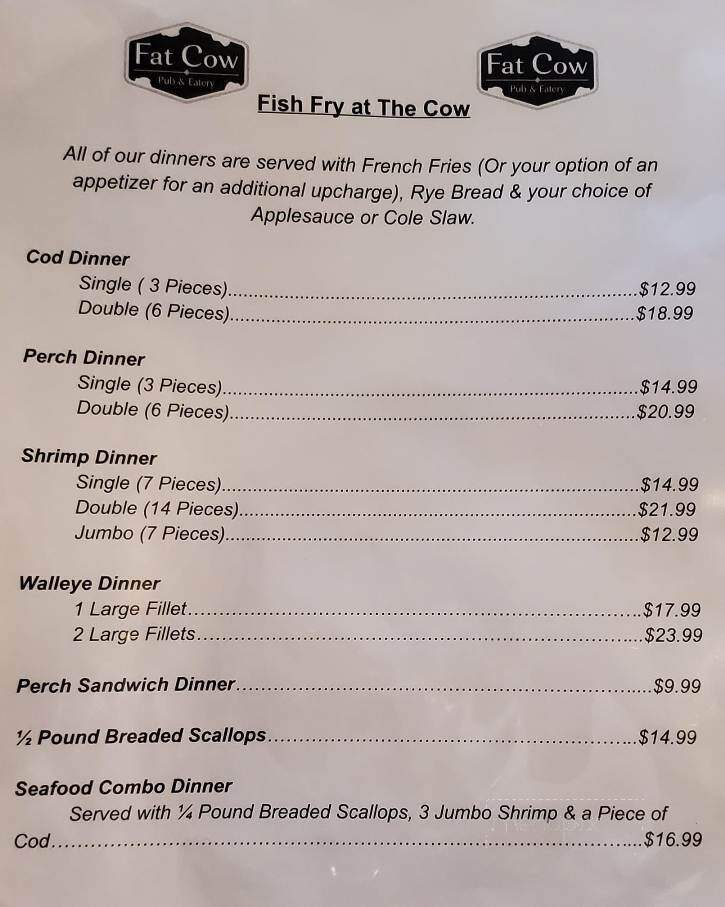 Fat Cow Pub & Eatery - Sheboygan Falls, WI menu_pic