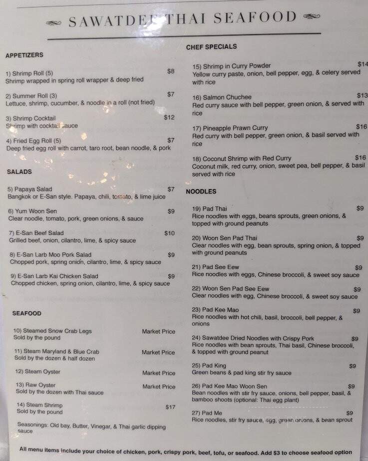 Sawatdee Thai Seafood - Solomons, MD menu_pic