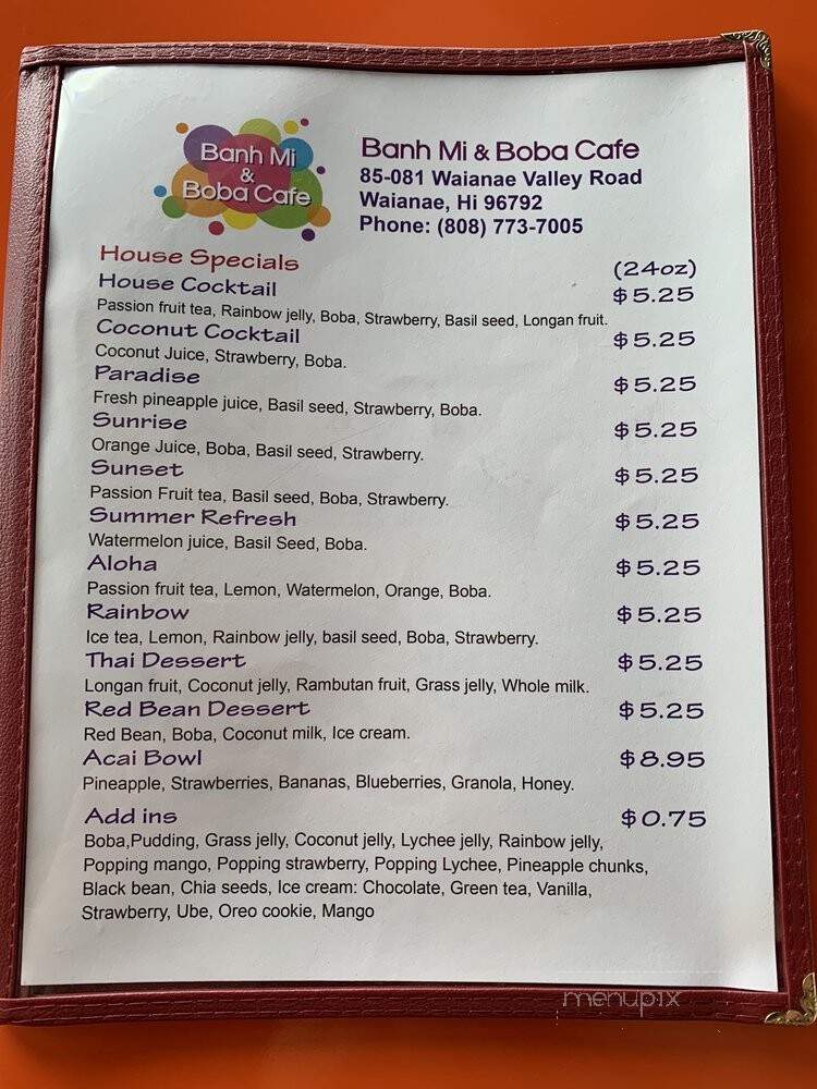 Banh Mi and Boba Cafe - Waianae, HI menu_pic