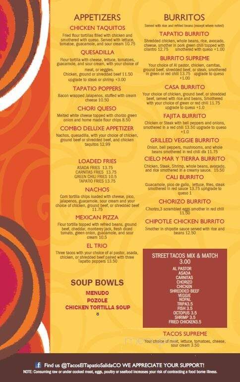 Tacos El Tapatio - Salida, CO menu_pic