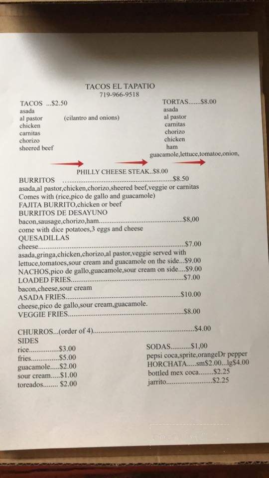 Tacos El Tapatio - Salida, CO menu_pic