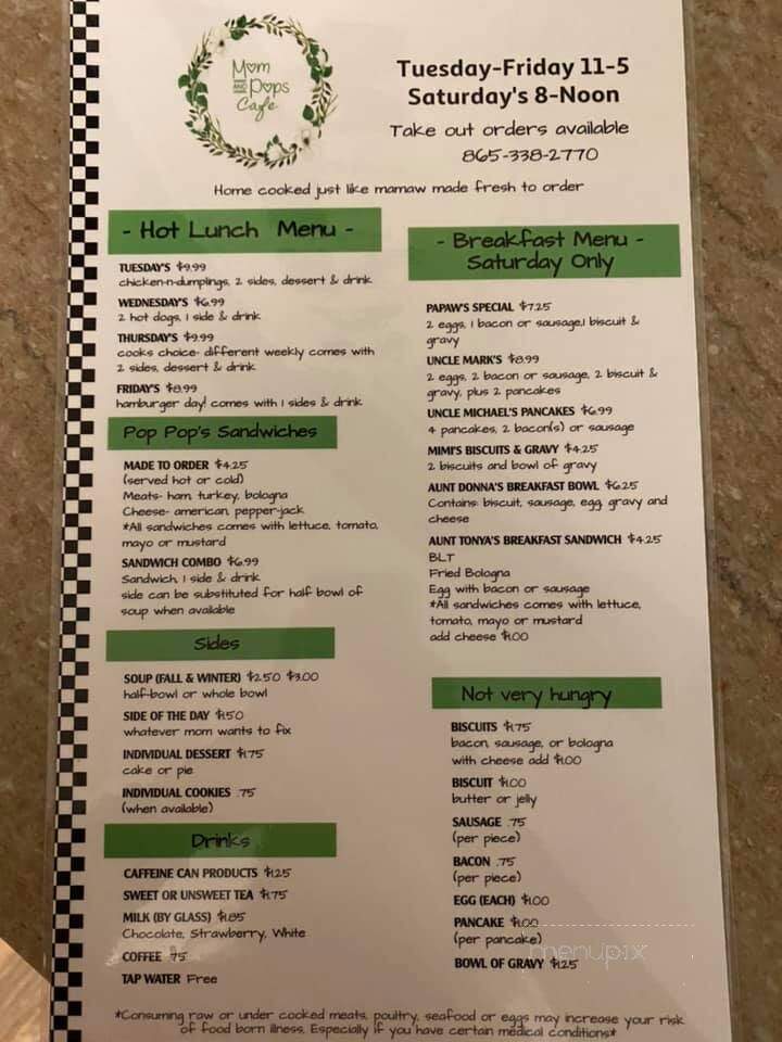 Mom and Pops Cafe - Friendsville, TN menu_pic