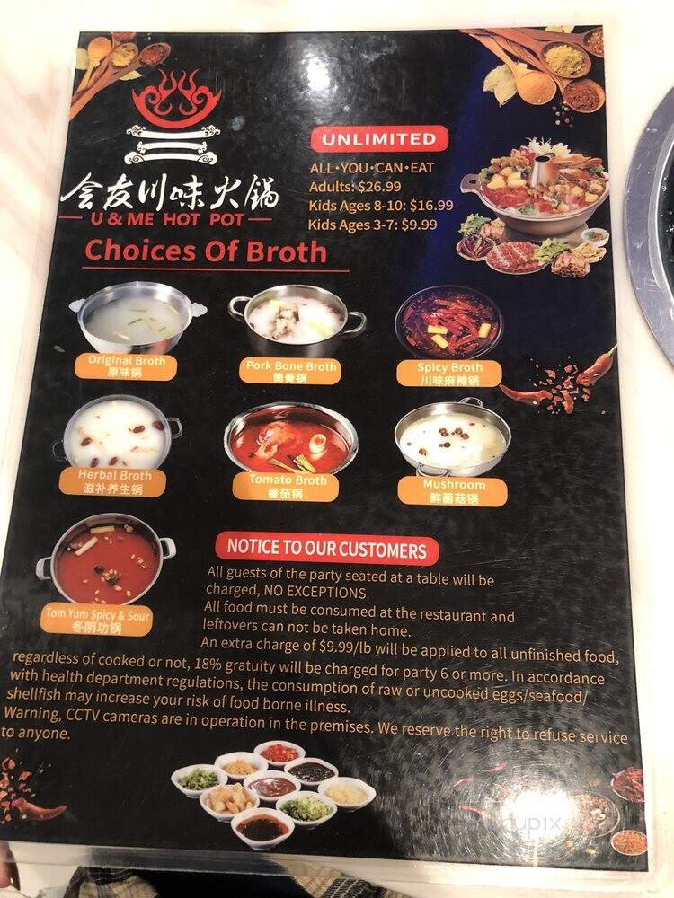 U & Me Revolving Hot Pot - Orlando, FL menu_pic