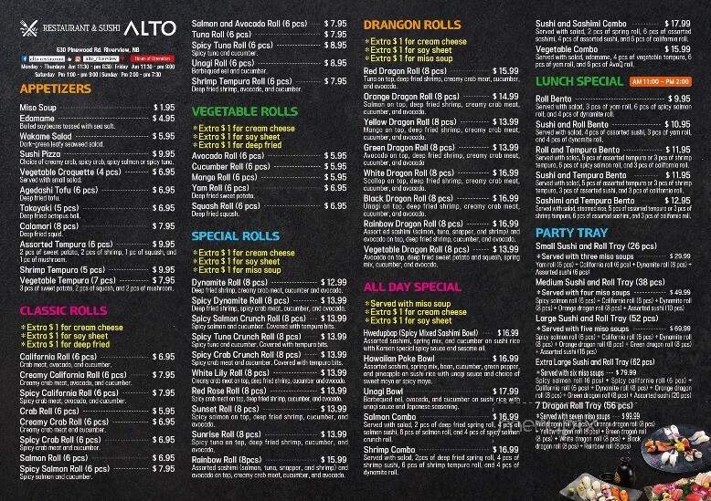 Alto Express - Riverview, NB menu_pic