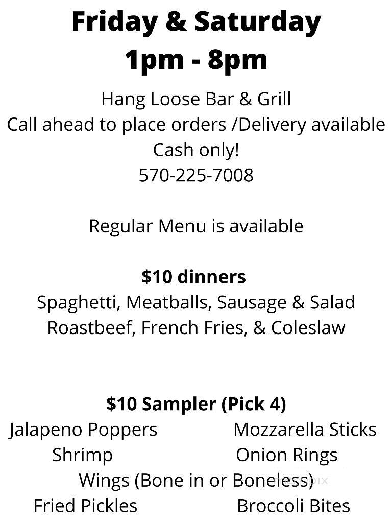 Hang Loose Bar & Grill - Tamaqua, PA menu_pic