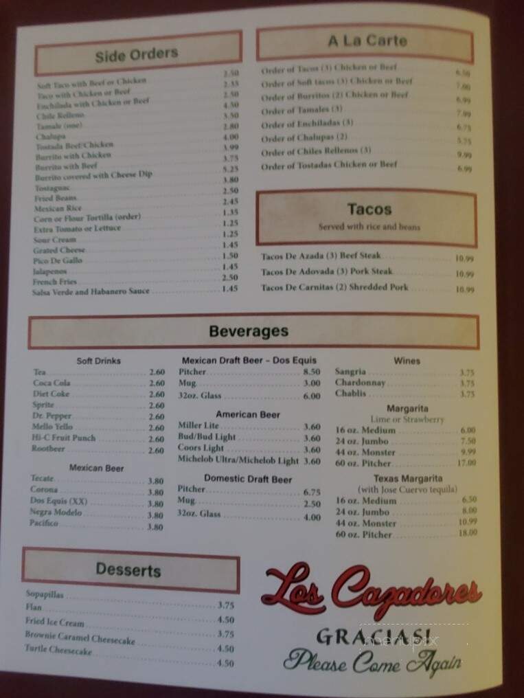 Los Cazadores - Rolla, MO menu_pic