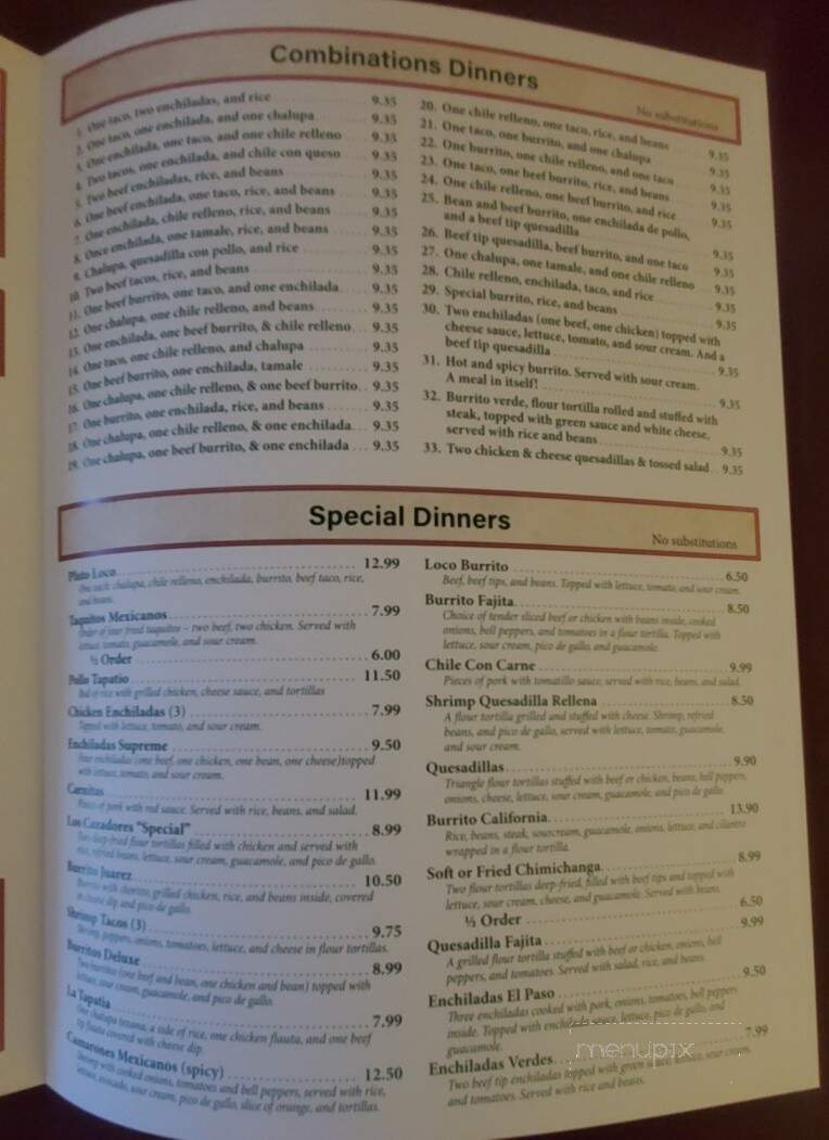 Los Cazadores - Rolla, MO menu_pic