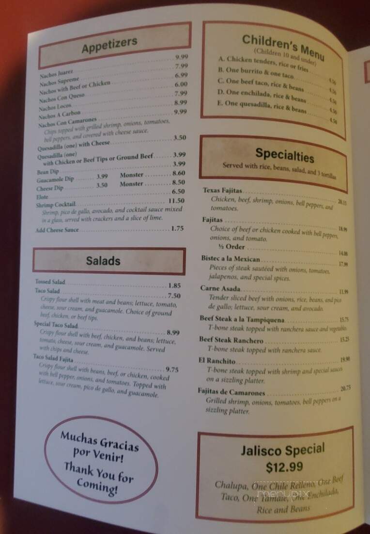 Los Cazadores - Rolla, MO menu_pic