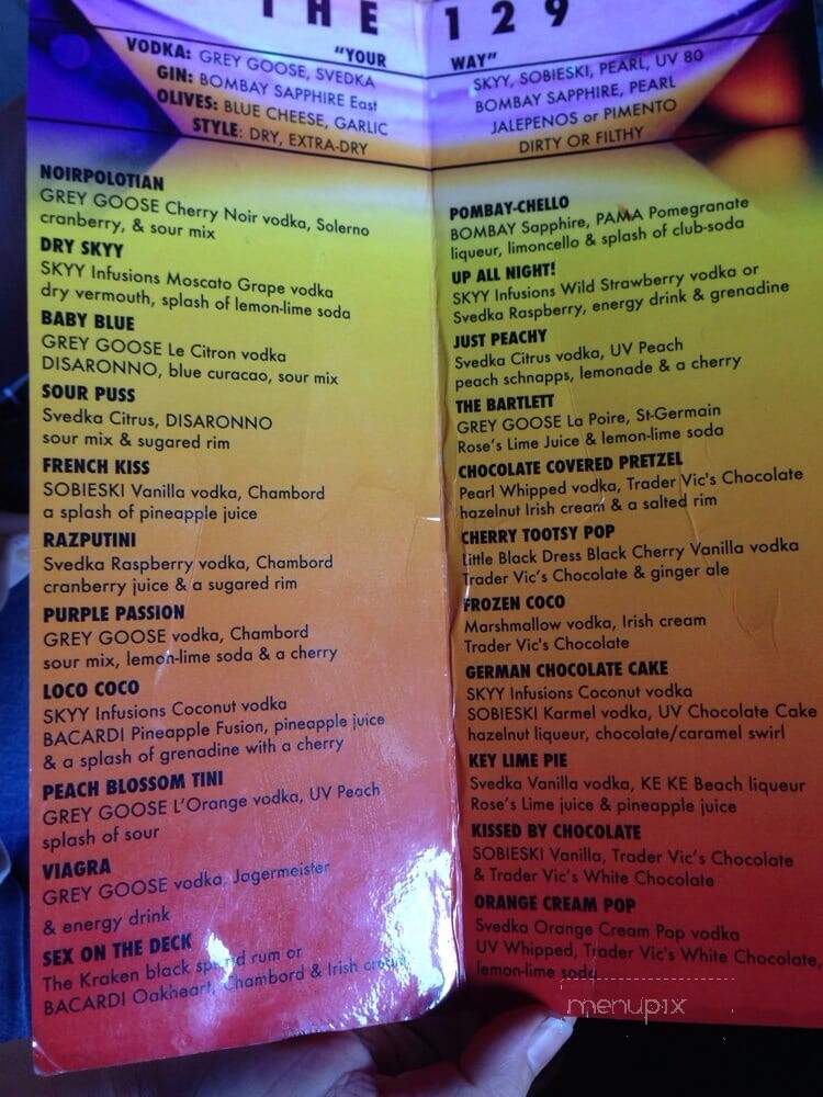 129 Lounge - Monroe, MI menu_pic