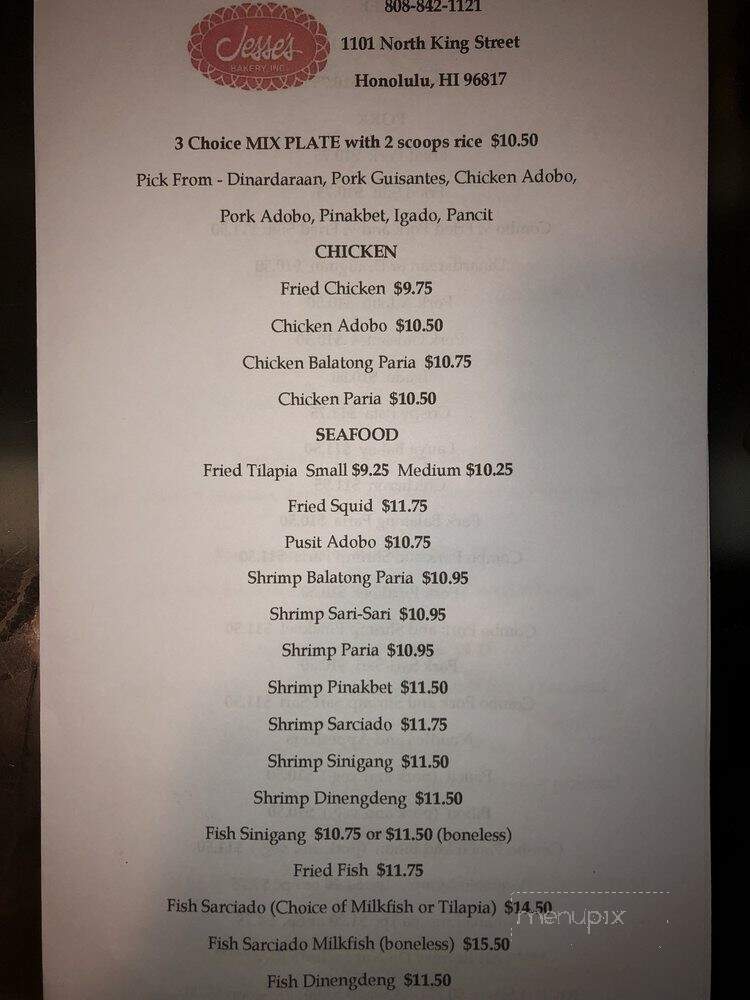 Jesse's Bakery - Honolulu, HI menu_pic