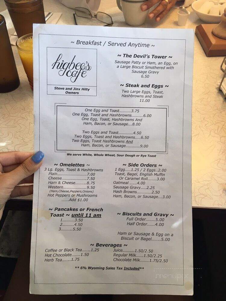 Higbee's Cafe - Sundance, WY menu_pic