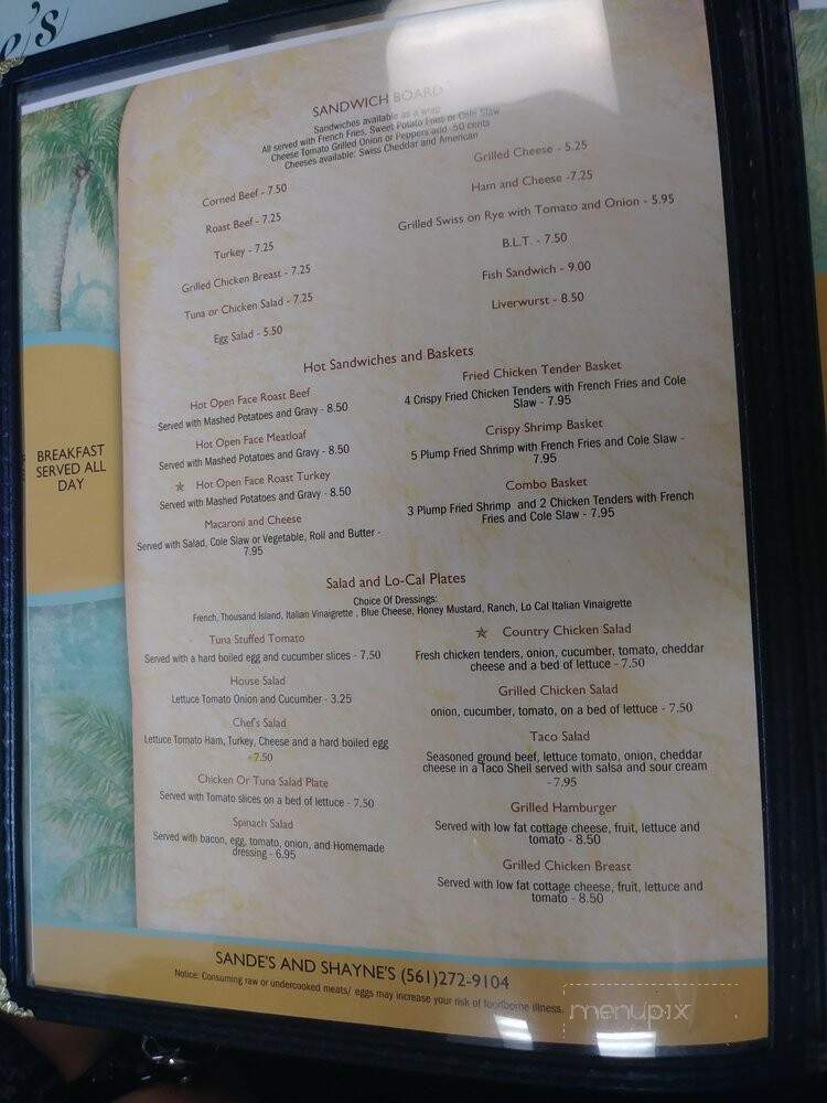 Sande's Restaurant - Delray Beach, FL menu_pic