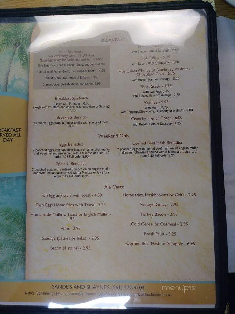 Sande's Restaurant - Delray Beach, FL menu_pic