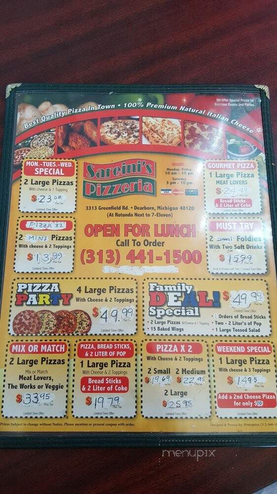 Sareinis Pizzeria - Dearborn, MI menu_pic
