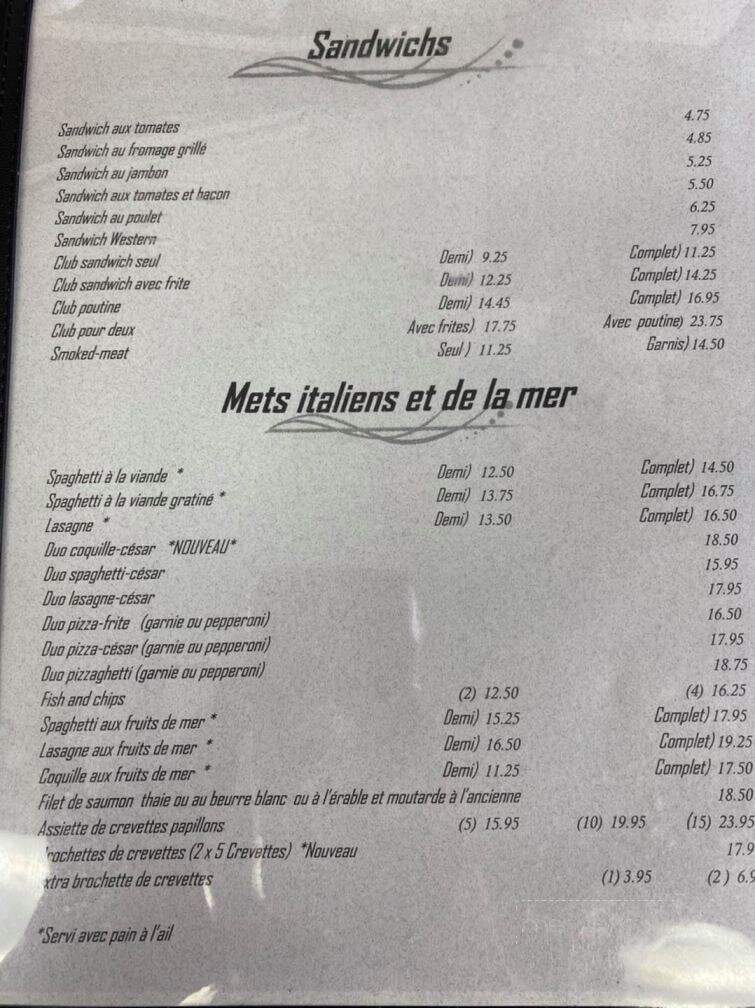 Restaurant Bar 51 - Cap-Saint-Ignace, QC menu_pic
