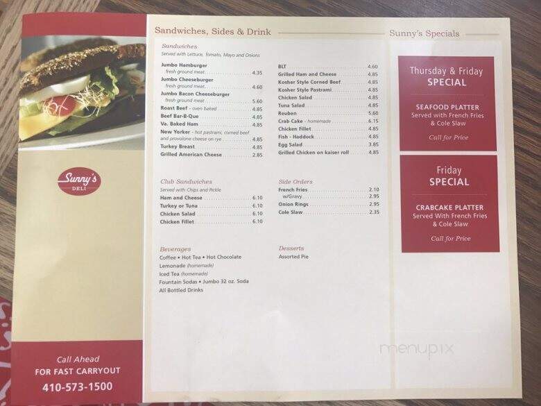 Sunny's Deli - Annapolis, MD menu_pic