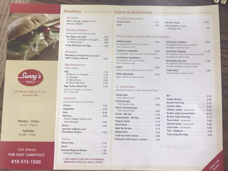 Sunny's Deli - Annapolis, MD menu_pic