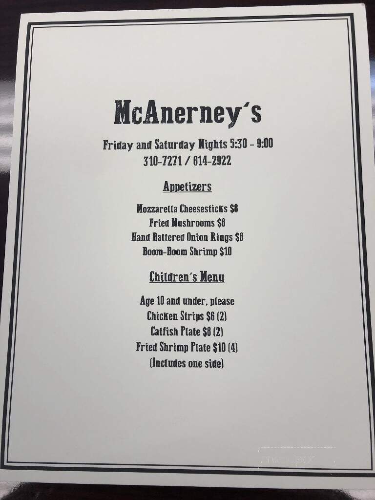 McErnie's Restaurant - McCarley, MS menu_pic