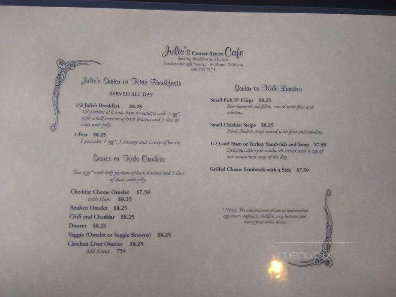 Julie's Center Street Cafe - Kalispell, MT menu_pic