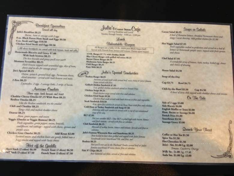 Julie's Center Street Cafe - Kalispell, MT menu_pic