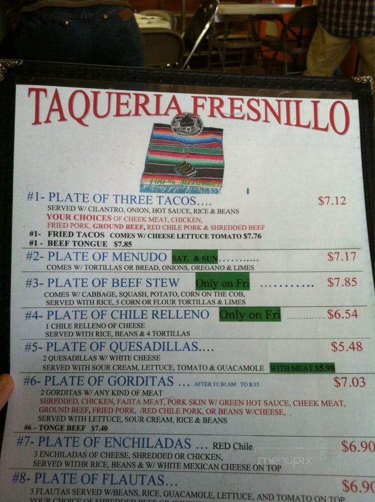 Taqueria Fresnillo - Clinton, OK menu_pic