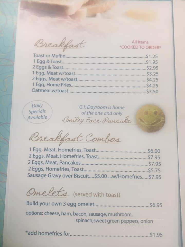 G I Dayroom Coffee Shop - Meyersdale, PA menu_pic