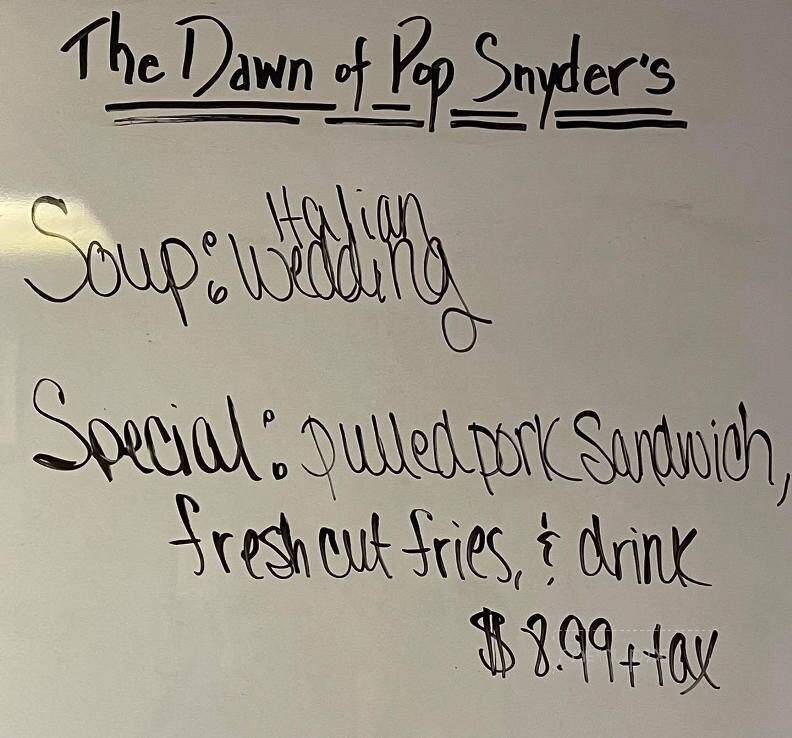 Pop Snyder's Lunch - Sunbury, PA menu_pic