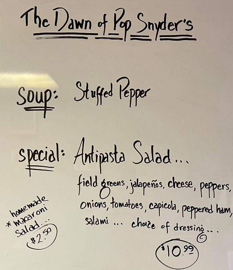 Pop Snyder's Lunch - Sunbury, PA menu_pic